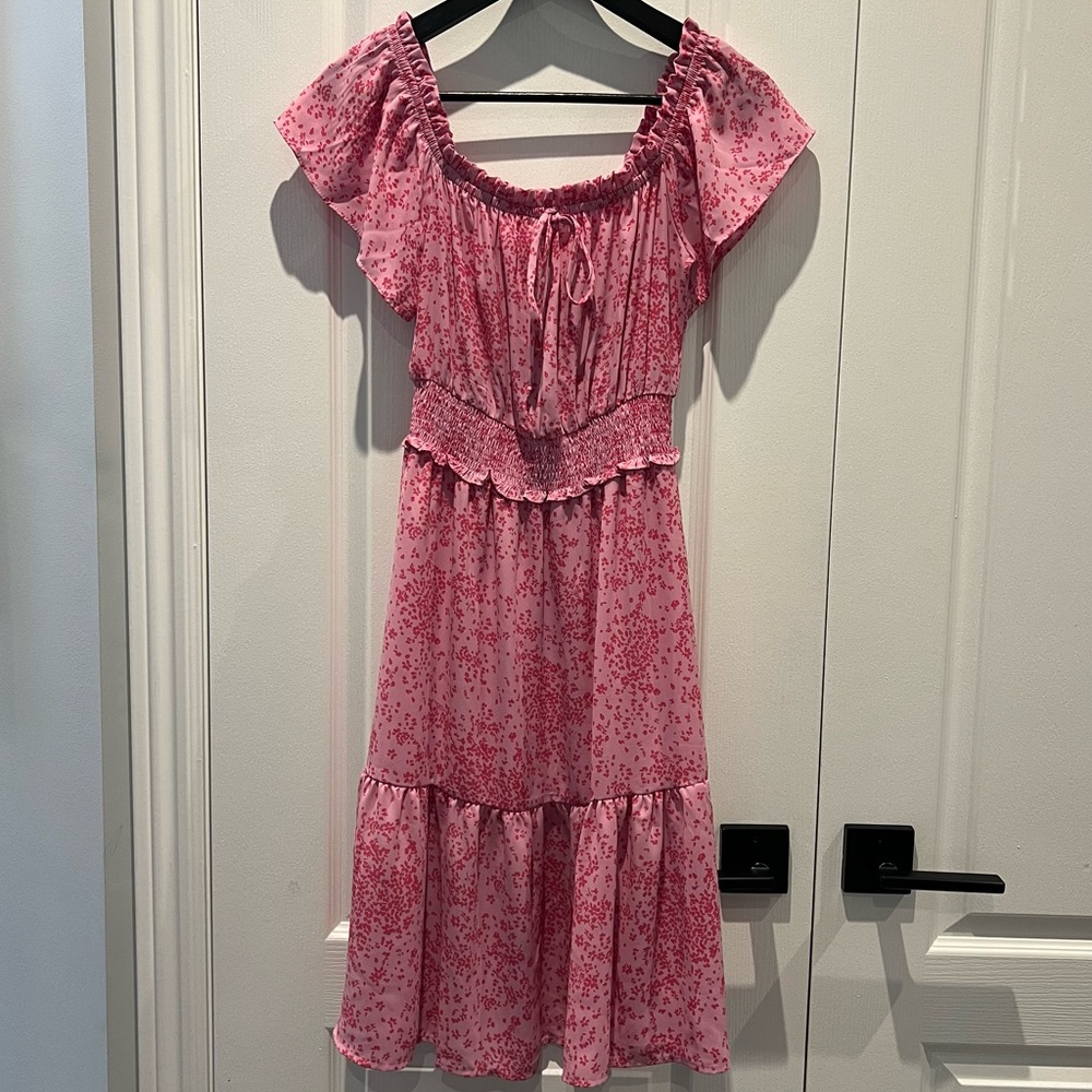 Sienna Sky Pink Floral Off-Shoulder Midi Dress